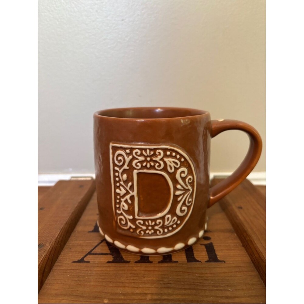 NEW pottery barn gingerbread mug monogrammed D
